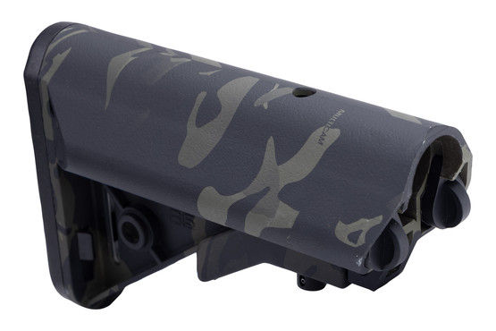 B5 Systems AR-15 Black Multi-Cam Enhanced SOPMOD Stock fits MIL-SPEC carbine receiver extensions.